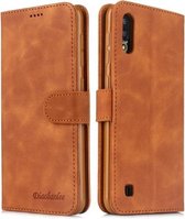 Voor Galaxy A10 / M10 Diaobaolee Pure Verse Textuur Horizontale Flip Leren Case, met Houder & Kaartsleuf & Portemonnee & Fotolijst (Geel)