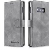 Voor Galaxy S10e Diaobaolee Pure Verse Textuur Horizontale Flip Leren Case, met Houder & Kaartsleuf & Portemonnee & Fotolijst (Grijs)