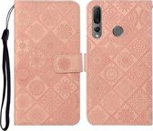 Voor Huawei P Smart Z / Y9 Prime 2019 Etnische Stijl Reliëfpatroon Horizontale Flip Leren Case met Houder & Kaartsleuven & Portemonnee & Lanyard (Roze)