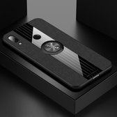 Voor Xiaomi Redmi Note 7 XINLI Stiksels Doek Textuur Schokbestendig TPU Beschermhoes met Ringhouder (Zwart)