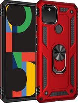 Voor Google Pixel 5 XL schokbestendige TPU + pc-beschermhoes met 360 graden roterende houder (rood)