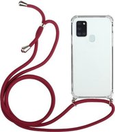 Voor Samsung Galaxy A21s Four-Corner Anti-Fall transparante TPU beschermhoes met lanyard (rood)