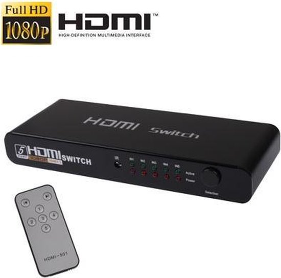 5 poorten Full HD 1080P HDMI-switch met schakelaar en afstandsbediening