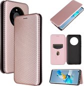 Voor Huawei Mate 40 Carbon Fiber Texture Magnetische Horizontale Flip TPU + PC + PU Leather Case met Card Slot (Pink)