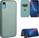 Voor iPhone XR koolstofvezel textuur magnetische horizontale flip TPU + pc + PU lederen tas met kaartsleuf (groen)