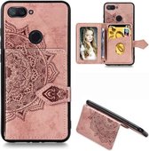 Voor Xiaomi Mi 8 Lite Mandala Reliëf Magnetische Doek PU + TPU + PC Case met Houder & Kaartsleuven & Portemonnee & Fotolijst & Riem (Rose Goud)