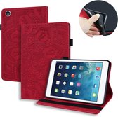 Voor iPad 4 & 3 & 2 Kalfspatroon Dubbel opvouwbaar ontwerp Reliëf lederen hoes met houder & kaartsleuven & pennensleuf & elastische band (rood)