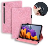 Voor Samsung Galaxy Tab S7 Kalfs Textuur Reliëf Horizontale Flip Leren Case met Houder & Kaartsleuven & Fotolijst (Roze)