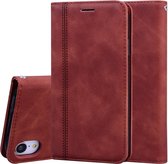 Voor iPhone XR Frosted Business Magnetische Horizontale Flip PU lederen tas met houder & kaartsleuf & lanyard (bruin)