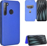 Voor HTC Desire 20 Pro Carbon Fiber Texture Magnetische Horizontale Flip TPU + PC + PU Leather Case met Card Slot (Blue)