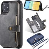 Voor iPhone 11 Gesp Rits Schokbestendig Beschermhoesje met Houder & Kaartsleuven & Portemonnee & Lanyard & Fotolijst (Grijs)