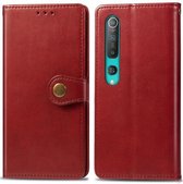 Voor xiaomi mi 10 pro retro effen kleur lederen gesp telefoonhoes met fotolijst & kaartsleuf & portemonnee & beugel functie (rood)