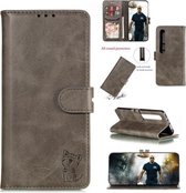 Voor Xiaomi MI 10 Pro reliëf Happy Cat-patroon Horizontale flip lederen tas met houder & kaartsleuven & portemonnee (grijs)