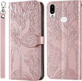 Voor Samsung Galaxy A10s Life of Tree Embossing Pattern Horizontale Flip Leather Case met houder & kaartsleuf & portemonnee & fotolijst & Lanyard (Rose Gold)