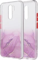 Voor Geschikt voor Xiaomi Redmi 9 marmerpatroon glitterpoeder schokbestendig TPU-hoesje met afneembare knoppen (paars)