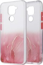 Voor Xiaomi Redmi Note 9 marmerpatroon glitterpoeder schokbestendig TPU-hoesje met afneembare knoppen (rood)