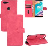 Voor OnePlus 5T Effen Kleur Huidgevoel Magnetische Gesp Horizontale Flip Kalfsstructuur PU Lederen Case met Houder & Kaartsleuven & Portemonnee (Rose Rood)