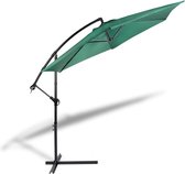 909 OUTDOOR Hangende parasol in donkergroen 2.5 m hoog, Tuinparasol met stalenframe en hoes, Parasol met zwengelgreep en kantelfunctie, Diameter 300 cm