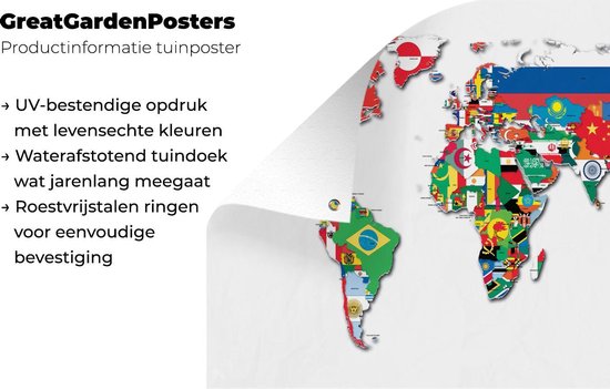 Une carte du monde avec tous les drapeaux Affiche de jardin 180x120 cm XXL  / Groot format!