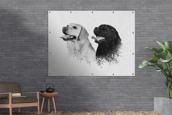 Affiche de jardin double exposition chiens avec branches toile lâche 160x120 cm - Toile de jardin / Toile d'extérieur / Peintures d'extérieur (décoration de jardin) XXL / Groot format!
