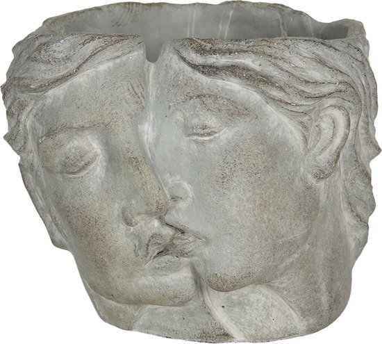 Foto: Bloempot voor binnen grijs rustieke pot 16x14x13 cm steen vrouwenmotief