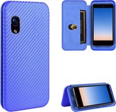 Voor Rakuten mini Carbon Fiber Texture Magnetische Horizontale Flip TPU + PC + PU Leather Case met Card Slot (Blue)
