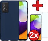 Samsung A52 Hoesje Donker Blauw Siliconen Case Met 2x Screenprotector - Samsung Galaxy A52 Hoes Silicone Cover Met 2x Screenprotector - Donker Blauw