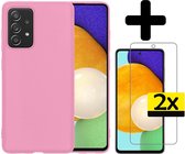 Samsung A52 Hoesje Met 2x Screenprotector - Samsung Galaxy A52 Case Cover - Siliconen Samsung A52 Hoes Met 2x Screenprotector - Licht Roze