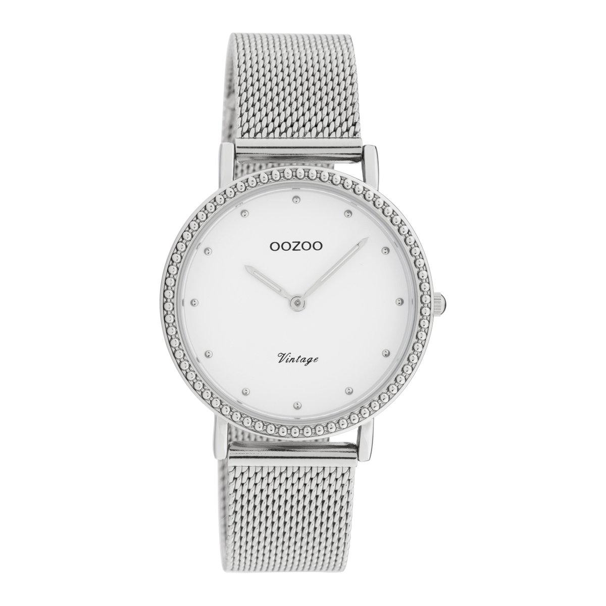 OOZOO Vintage series - Zilveren horloge met zilveren metalen mesh armband - C20050 - Ø34