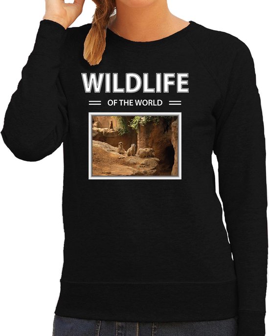 Dieren foto sweater Stokstaartje - zwart - dames - wildlife of the world - cadeau trui Stokstaartjes liefhebber XL