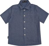 HEBE - jongens overhemd - korte mouwen - effen blauw - Maat 122/128