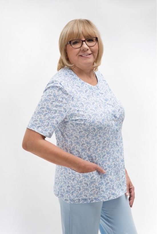Martel Maria dames pyjama - 100% katoen - wit/blauw- gemaakt in Europa 4XL