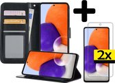 Hoesje Geschikt voor Samsung A72 5G Hoesje Book Case Hoes Wallet Cover Met 2x Screenprotector - Hoes Geschikt voor Samsung Galaxy A72 5G Hoesje Bookcase Hoes - Zwart