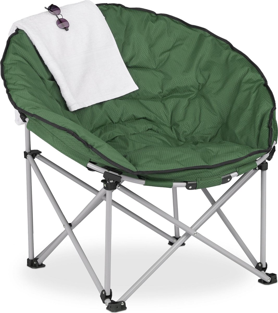 Relaxdays campingstoel opvouwbaar - moon chair - kampeerstoel - donkergroene relaxstoel