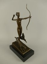 Bronzen beeld - Naakte dame met honden - Puur Natuur - 34 cm hoog