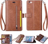Voor iPhone 6 Plus & 6s Plus Multifunctionele Rits Horizontale Flip Leren Case met Houder & Portemonnee & 9 Kaartsleuven & Lanyard (Bruin)