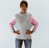 Sweatshirt - AMY - gemaakt van 4 verschillende gerecyclede stoffen - lichtroze, donker roze, grijsº