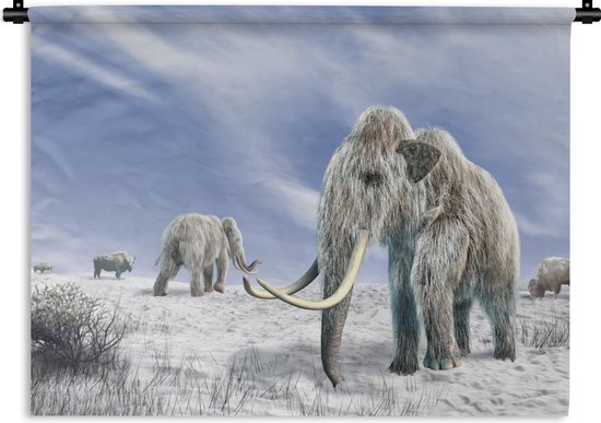 Wandkleed Mammoet illustratie - Illustratie van een kudde mammoeten  Wandkleed katoen... | bol.