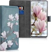 kwmobile telefoonhoesje voor Samsung Galaxy A71 - Hoesje met pasjeshouder in taupe / wit / blauwgrijs - Magnolia design