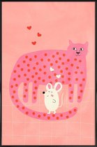 JUNIQE - Poster in kunststof lijst Cat and Mouse -40x60 /Roze