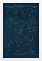 JUNIQE - Poster met houten lijst Constellations gouden -13x18 /Blauw &
