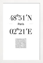 JUNIQE - Poster in houten lijst Coördinaten Parijs -20x30 /Wit & Zwart