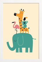 JUNIQE - Poster met houten lijst Schattige dieren illustratie -13x18