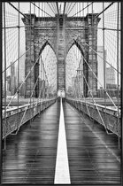 JUNIQE - Poster in kunststof lijst Brooklyn Bridge -20x30 /Wit & Zwart