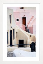 JUNIQE - Poster met houten lijst Roze Santorini, Griekenland -13x18