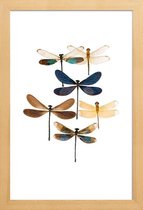 JUNIQE - Poster met houten lijst Libellen -13x18 /Blauw & Bruin