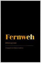 JUNIQE - Poster met kunststof lijst Fernweh gouden -40x60 /Goud &