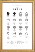 JUNIQE - Poster met houten lijst Sushi infographic -40x60 /Wit & Zwart