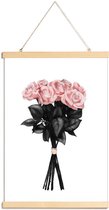 JUNIQE - Posterhanger Roze boeket illustratie -30x45 /Roze & Wit