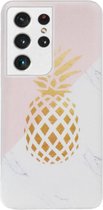 - ADEL Siliconen Back Cover Softcase Hoesje Geschikt voor Samsung Galaxy S21 Ultra - Ananas